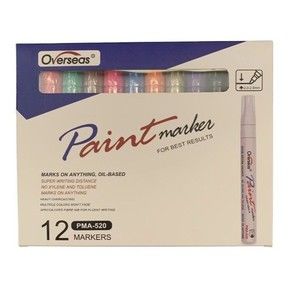 Oil Based Paint Marker Pen 12 CT Multi Color Permanent Overseas PMA-520 (4 Used)